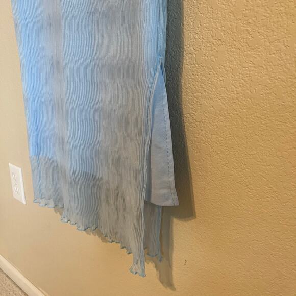 French Connection Saskia Ruched Sheer Yoke Short Sleeve Midi Dress Blue Size S - Picture 5 of 13